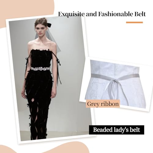 Rhinestone Wedding Bridal Belt for Women Formal Dress Handmade Crystal Beading Wedding Sash Belt - color: Grey