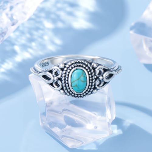 Boho Rings 925 Sterling Silver Turquoise Ring Western Jewelry Women's Eternity Rings Christmas Jewelry Gifts for Wife Mom Size 7-9 - style: Turquoise-2