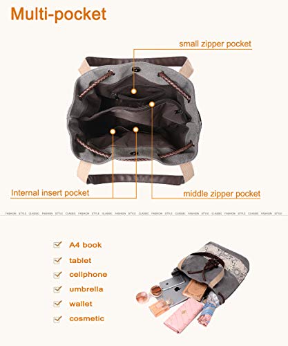 Women Printing Canvas Shoulder Bag Casual Handbags Purse Retro Tote - color: Black