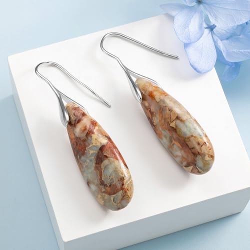 SELOVO Stone Fishhook Dangle Drop Earrings Statement Earrings for Women Stone - color: Brown-Silver Color Hook