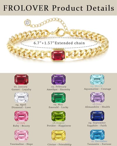 Birthstone Gold Bracelets for Women Non Tarnish Trendy 14k Gold Plated Bracelet Dainty Charm Emerald Bracelets Stack Cuban Link Friendship Bracelets Jewelry Gifts for Birthday/Valentine's Day - color: 01. January(Garnet)
