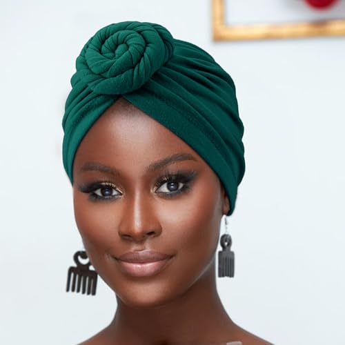 African Women Turban Caps Pre-Tied Twisted Turbans Head Scarf for Women Hair Wraps Cover Beanie Cancer Chemo Headwear - color: 1 Pack Twisted Braid: Green