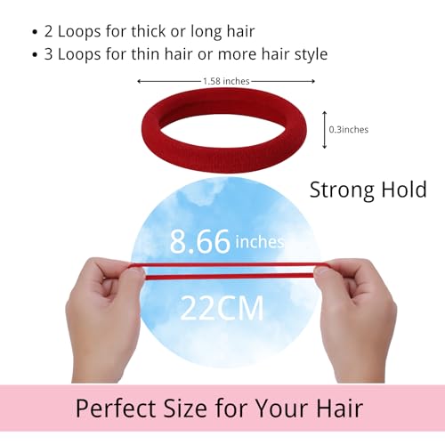 LuSeren 120 Pcs Deep Red Hair Ties for Women, No Damage Soft Seamless Nylon Hair Elastics for Thick Hair,Ponytail Holders, Hair Accessories - color: Reds