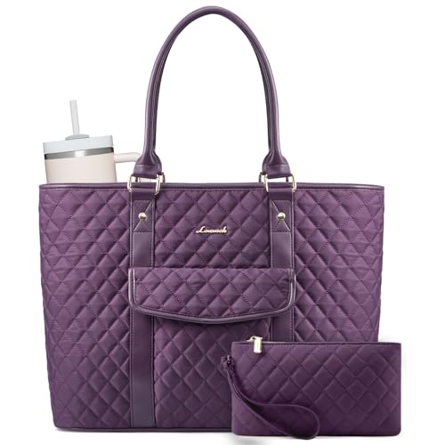 LOVEVOOK Laptop Tote Bag for Women 15.6 Inch,Waterproof Computer Bag for Laptop for Womens,Quilted Travel Work Tote Bags for Women,Stylish Laptop Bag Purse with Luggage Sleeve for Teacher,Nurse,Office - color: Purple(quilted)-2, size: 15.6 Inch