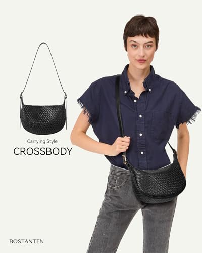 BOSTANTEN Purses for Women Crescent Crossbody Bag Vegan Leather Shoulder Hobo Handbag Adjustable Strap - color: Small Black