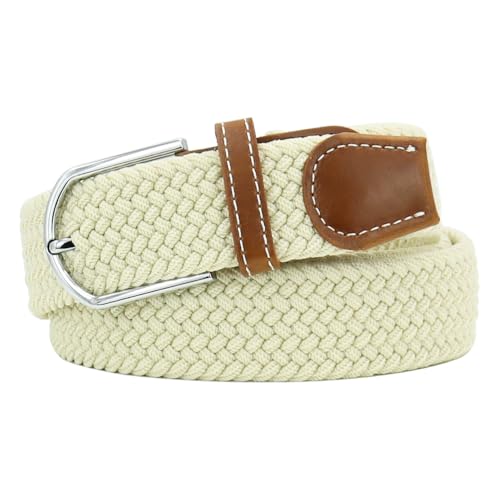 Mixed Color Woven Stretch Braided Belts for Men and Women Fashion Elastic Belts - color: Beige, size: for Waist Size 28"-31"