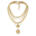 MJartoria Gold Layered Necklaces for Women Trendy Retro Birthflower Coin Pendant Necklace Dainty Chunky Chain Choker Necklaces for Jewelry Birthday Gifts - color: Golden, style: B-Lotus July Birthflower-3PCS