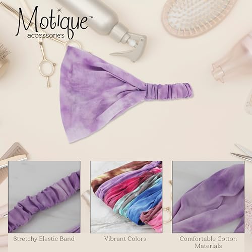 Motique Accessories Cotton Tie Dye Wide & Stretchy Headwrap for Women - Lavender - color: Lavender