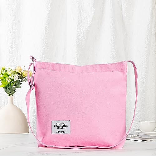 Covelin Women's Retro Large Size Canvas Shoulder Bag Hobo Crossbody Handbag Casual Tote - color: Pink