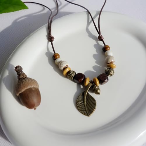 Boho Style Colorful Ceramic Bead Strand Necklace Adjustable Bohemian Jewelry Gift for Women, Fashion Clothing Matching Necklace - color: Beige