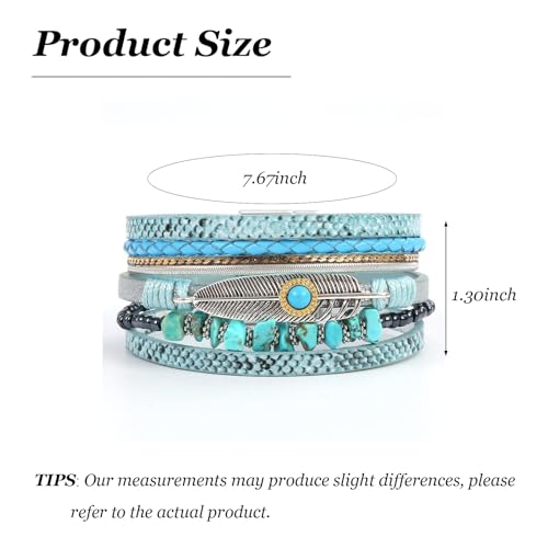 Long tiantian Boho Leather Wrap Bracelets Western Bracelets for Women Stackable Starfish Crystal Pearl Turquoise Leather Bracelet With Clasp Jewelry Gifts Boho Dresses - color: A5:BLUE Bracelet