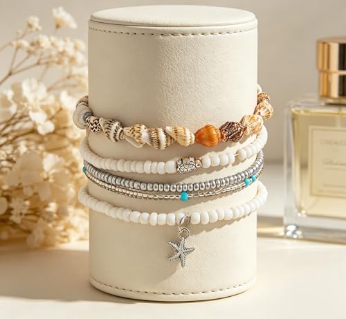 Beach shell sea star sea bead anklet set for Women, adjustable gold-plated Bohemian shell bracelet for ankle Fashion Layered anklet - color: Conch 5Pcs