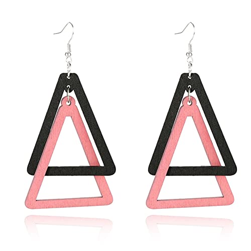 ANXIN Boho Personality Retro Tassel Rectangular Wooden Contrasting colors Earrings Chic Green Temperament Geometric Earrings Jewelry Gifts For Women - color: BLACK Wooden colors Earrings