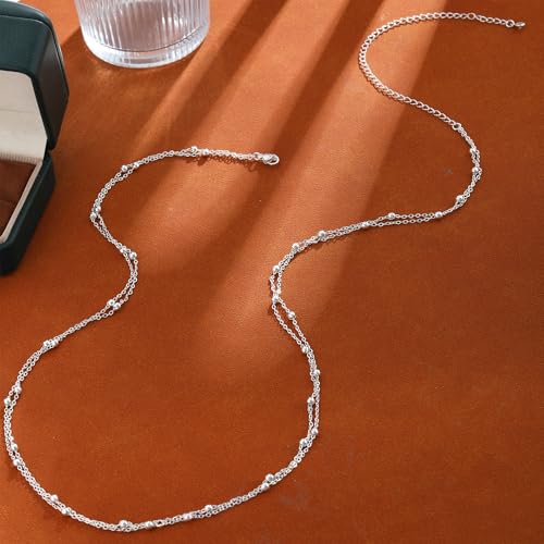 MFRYK 2PCS 14K Gold Plated Waist Chain Layered Pearl Cuban Beaded Satellite Figaro Belly Body Chain Boho Beach Waist Chains For Women Adjustable Waterproof Sexy Bikini Body Chain Jewelry For Women - style: Bead Double Layered-Silver