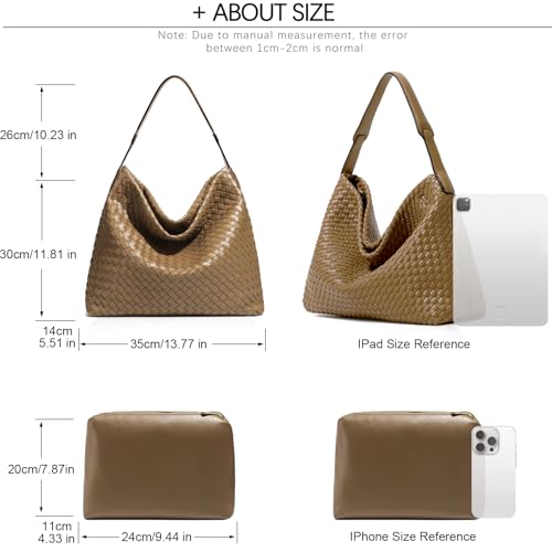 JINMANXUE Women Boston Bag, Woven Hobo Tote Handbag and Purses, Female Satchel Messenger Bags, Fashion Shoulder Crossbody Bag - color: Khaki