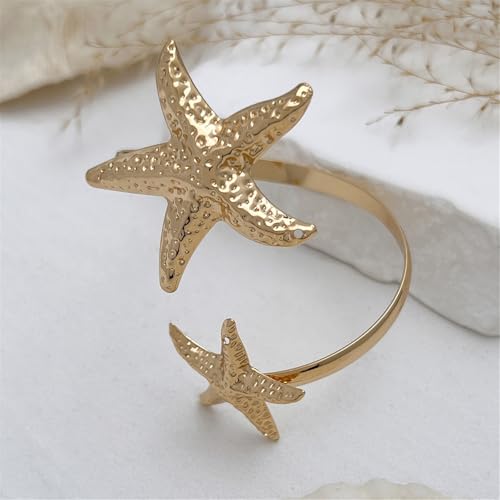 COLORFUL BLING Ocean Starfish Flower Arm Cuff Bracelet for Women Boho Floral Bangle Summer Beach Vacation Armband Jewelry - color: A gold stafish