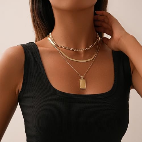Women's Multi-Layered Gold Necklace, Stackable Delicate 14K Gold Plated Fashion Round Multi Layers Pendant Necklace, Gold Jewelry Set Gifts - color: Gold 1