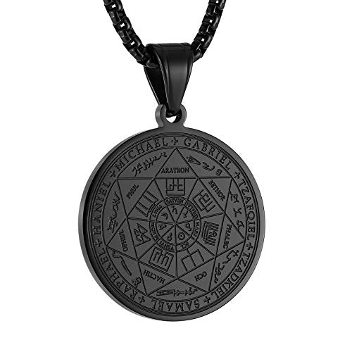 HZMAN Vintage Stainless Steel The Seal of The Seven Archangels Pendant Necklaces 22+2“ Chain - color: Black
