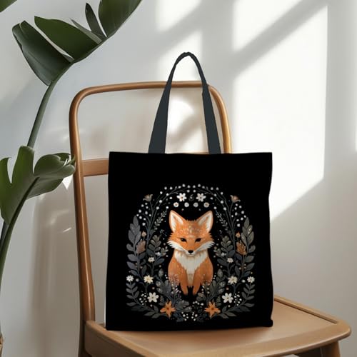 Preppy Animal Tote Bag, Pet Canvas Tote Bag, Reusable Grocery Shopping Shoulder Bags - color: Fox
