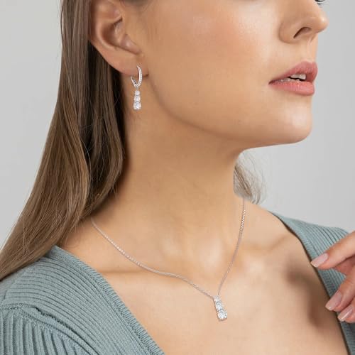 Crysdue Cubic Zirconia Jewelry Set for Women Bridesmaid, Classic Round Cut Drop Lightweight Lever Back Earrings Pendant Necklace Tennis Bracelet for Wedding Prom Party - style: 2pcs Silver
