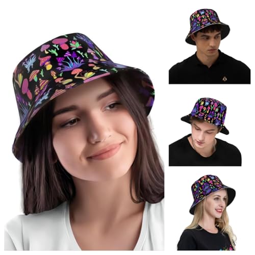 NASIAN Psychedelic Trippy Rave Bucket Hats for Women Men Outdoor Travel Beach Sun Hat Festival Outfits - color: Trippy Mushroom