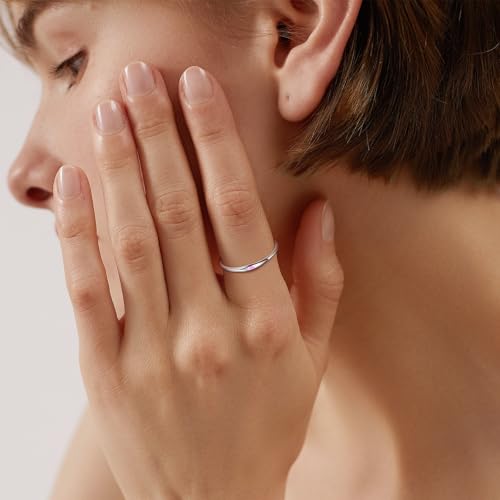925 Sterling Silver Heart Ring for Women, 1mm Ultra Thin 14K Plated Gold Hypoallergenic Wedding Band with Black/Yellow/Red/Blue/Pink Love, Promise Stack Travel Jewelry Gifts Size 5-10 - color: G-Silver-Pink