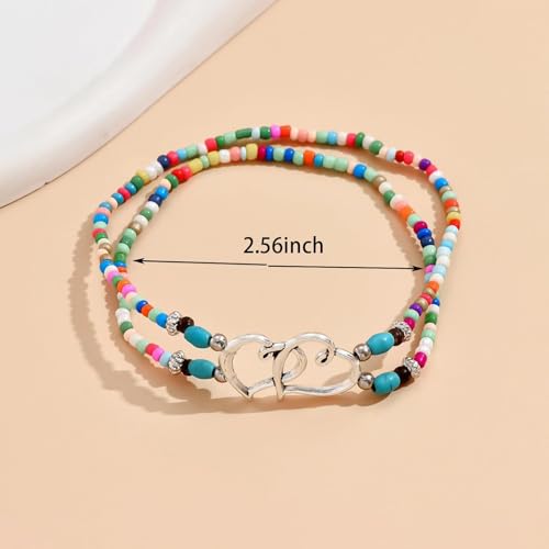 Starfish Ankle Bracelet for Women Elastic Heart Anklet Stretchy Waterproof Ankle Bracelet Colorful Beaded Anklet Boho Love Ankle Bracelet Silver Summer Beach Anklet Jewelry Accessories - color: colorful bead