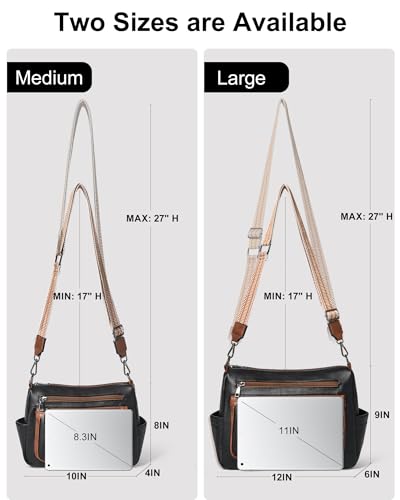Bluome Crossbody Purses for Women, Medium Large Faux Leather Crossbody Bags Lightweight Sling Bag Shoulder Handbags - color: Black&brown, size: Large 12L