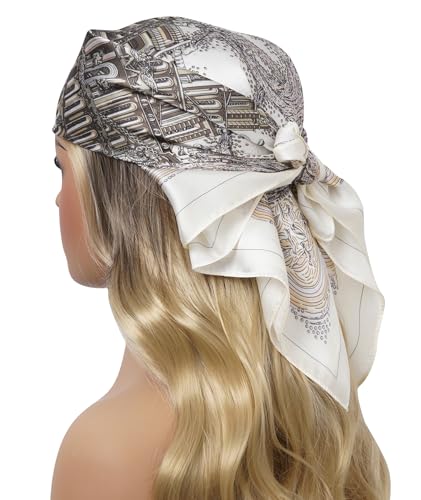 CHUNG Women's Scarf Hair Bandanas Square 27.5" Satin Wrap Fashion Pattern Scarves Emulation Silk Handbag Ribbons Necktie - color: Tower-53#
