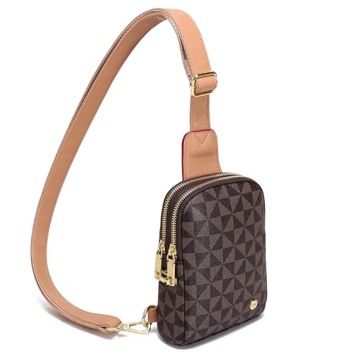 INICAT Women's Small Sling Bag, Lightweight Everyday Vegan Leather Crossbody Purse for Daily Essentials and Travel Light - color: Brown Checkered, size: Small