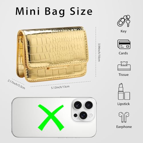 Sightor Silver Mini Crossbody Bag for Women, PU Leather Small Evening Purse, Dressy Clutch Handbag for Nightclub Parties - color: Gold
