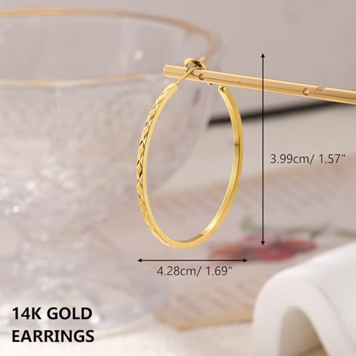 Gold Hoop Earrings for Women 14K Gold Plated Hoop Earrings Set, Large Medium Small Hoop Earrings Lightweight Hypoallergenic Huggie Statement Jewelry Gift for Women - color: Gold-C