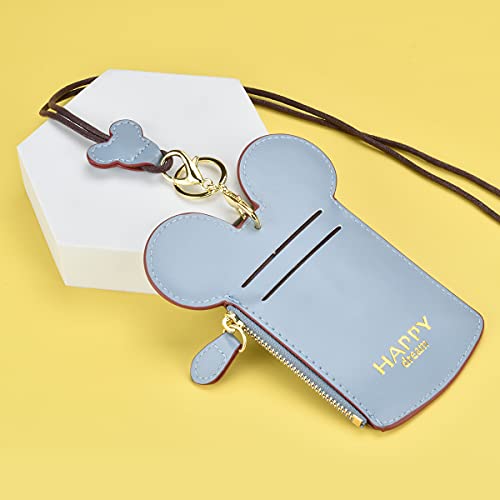 BUUFAN Chic Cute Travel PU Leather Student ID Card Holder Lanyard Neck Pouch Bag With Coin Wallet Purse for Students Women Kids Teens Girls (Blue) - color: Blue