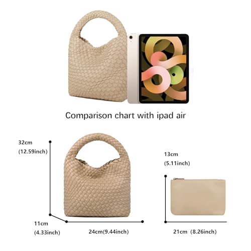 Woven Purses Bag for Women, Vegan Leather Handwoven Bags with Mini Handmade Purse - color: Apricot