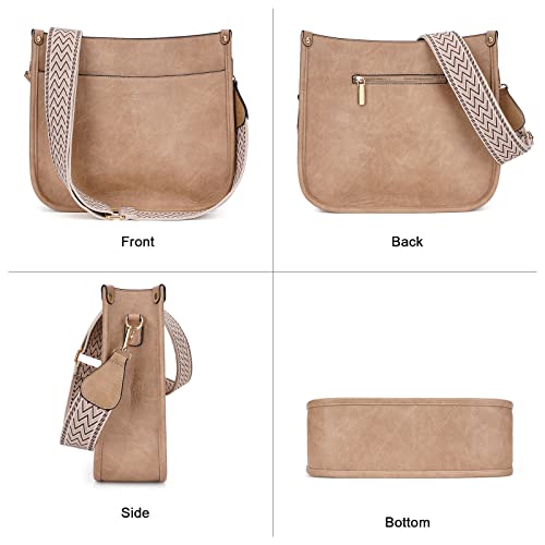 HKCLUF Crossbody Bag Purse for Women 2PCS/Set Leather Hobo Handbag Wallet Set With 2Adjustable Guitar Strap Shoulder Bag | Purse - color: A4-khaki