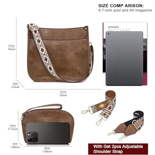 HKCLUF Crossbody Bag Purse for Women 2PCS/Set Leather Hobo Handbag Wallet Set With 2Adjustable Guitar Strap Shoulder Bag | Purse - color: A10-deepcoffee