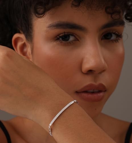 LeCalla 925 Sterling Silver Sliding Bolo Bracelet | Lightweigh Adjustable Chain Bracelets for Women | Valentine's Day Gift Friendship Sister Mom - color: CZ ID Bar Linear