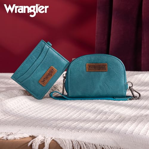 Wrangler KeyChain Wallet Wristlet Wallets for Women Dual Pouch Wristlet with Zipper Womens Credit Card Holder Wallet - color: A-Turquoise