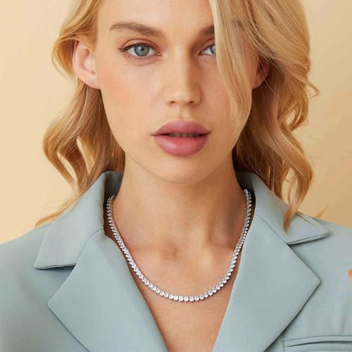 Gemsme 4mm Tennis Necklaces for Women - 3 Prong 18K White Gold Plated Round Cubic Zirconia Classic diamond Tennis Chain, Tennis Necklace for Women and Men, Size 16/18/20/22/24 inch - color: White Gold, size: 16 Inch