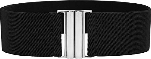 BlackButterfly Wide Elastic Waist Cinch Stretch Waistband Retro Vertical Clasp Buckle Belt - color: Black, size: XX-Large
