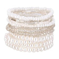 Handmade Bohemian Colorful Crystal Beaded Bracelets Set Multilayered Stackable Boho Stretch Adjustable Bangle Cuff Friendship Summer Beach Jewelry for Women - color: white