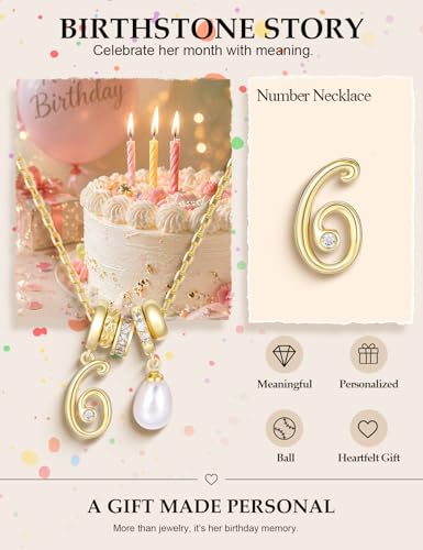 Freekiss Gold Pendant Necklace for Women, Dainty Diamond Necklaces for Women Simple 14K Gold Plated Paperclip Choker Necklaces Cute Minimalist Open Oval Necklaces Gold Jewelry for Women Gifts - color: Gold, style: Number 6 - Pearl White Sphere