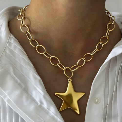 Chunky Necklace for Women Big Star Necklaces for Women Trendy Large Statement Necklace Thick Chain Bold Chunky Jewelry Star Accessories Boho - style: 1 - G