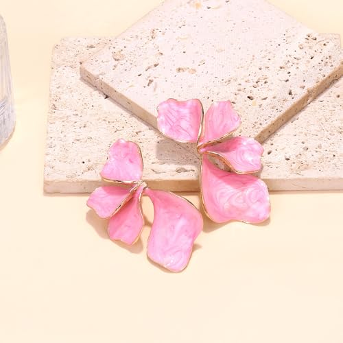 Chunky Earrings Big Statement Earrings for Women Trendy Large Floral Ginkgo Leaf Flower Earring Irregular Long Drop Dangle Earrings Chunky Jewelry - style: 1 - pink