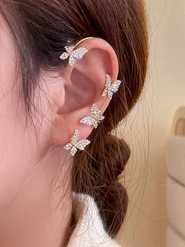 2 PCS Butterfly Ear Cuff Fairy Wing Cuff Wraps Vintage Non-Piercing Fake Earrings for Women Bridal Wedding Party Prom Ball Jewelry Crystal Rhinestone Sparkling - style: Style4