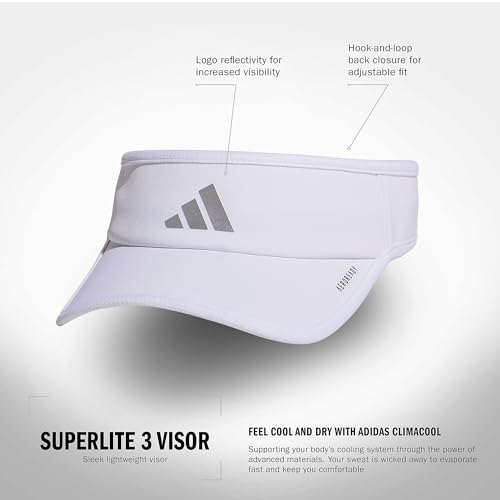 adidas Women's Superlite Visor – Lightweight Moisture-Wicking Running Tennis Hat - color: White/Silver Metallic/3