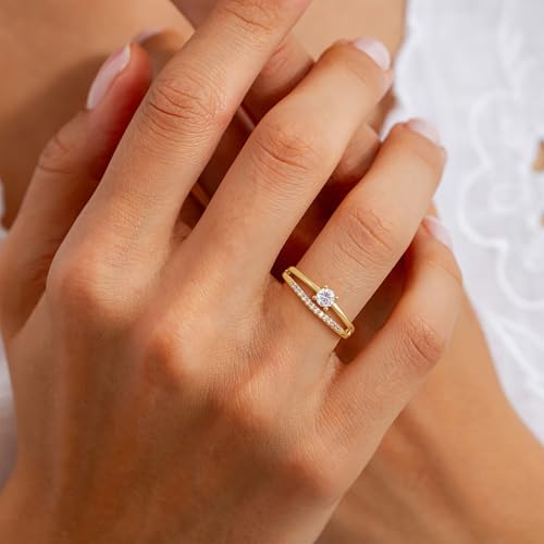FISSEN JEWELRY Gold Rings for Women, Non Tarnish Dainty 14k Gold Plated Silver CZ Cross Ring Cute Cubic Zirconia Pinky Thumb Stackable Band Silver Finger Rings Size 6-10 Jewelry for Her - color: Gold Diamond Square