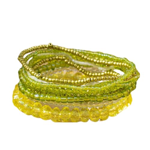 Caiyao Bohemian Multilayer Stackable Seed Beaded Bracelets Colorful Crystal Glass Beads Strand Bangle Bracelet BFF Wristbands Bracelet for Women Summer Beach Hawaii Jewelry Birthday Gifts - color: Yellow