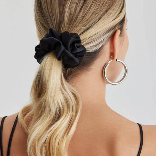 Hair Scrunchies for Women - Hair Ties No Damage Both for Thick Hair or Thin Hair Curl Hair No Crease Scrunchies Ponytail Holder No Hurt Your Hair - color: Black Brown Kaki Beige