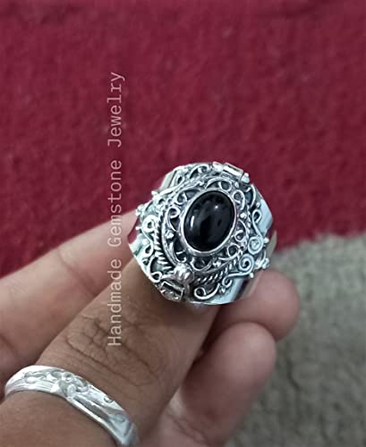 Black Onyx Ring, Poison Box Ring, Black Stone Ring, Birthstone Ring, Locket Ring, Poison Pill Box, Designer Box Ring, Healing Crystal Ring, Secret Message Ring, Natural Black Onyx Jewelry
